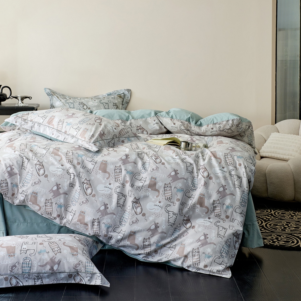 91家纺网 家纺一手货源 找家纺 由丽家纺 2026新款柔棉印花四件套系列 喵小宅