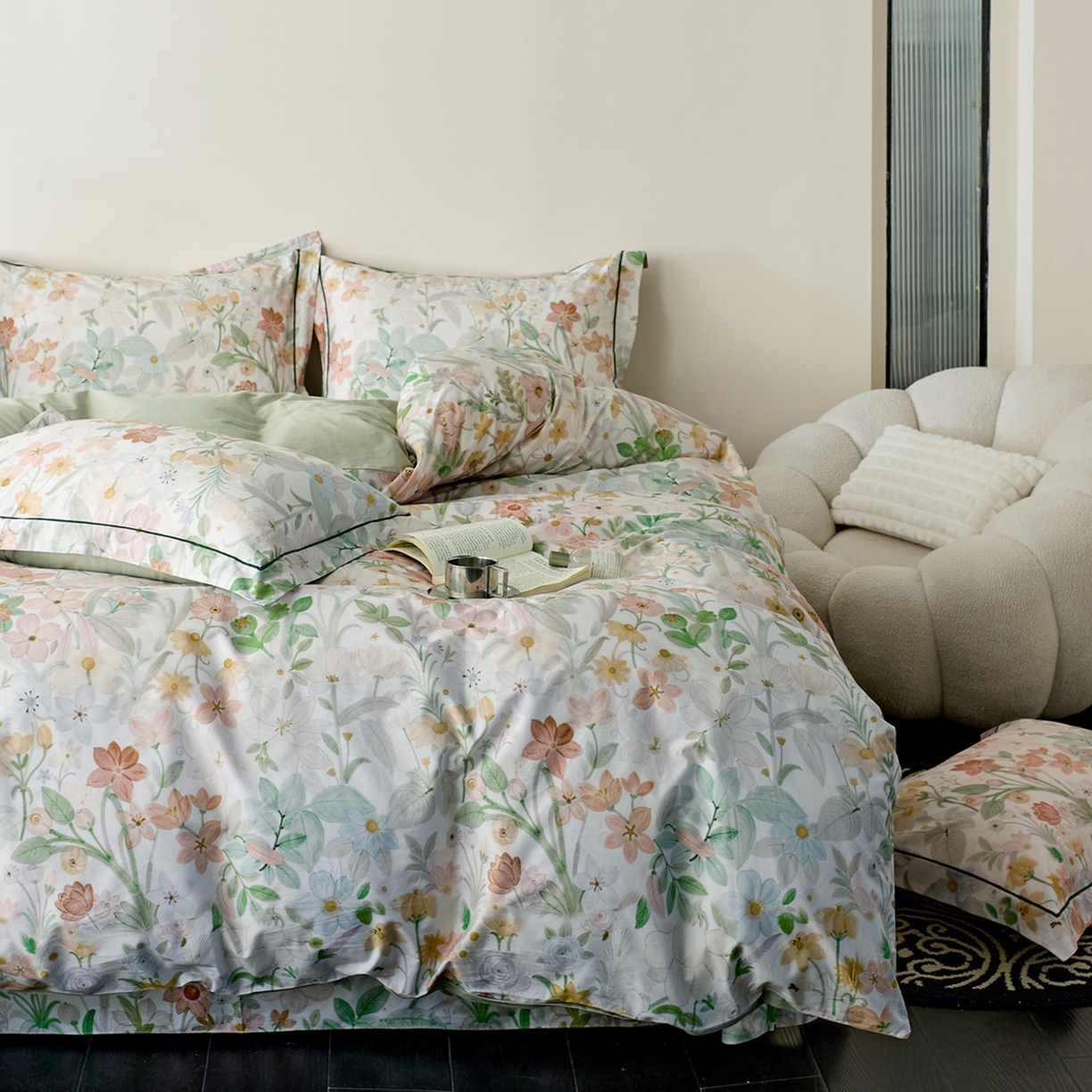 91家纺网 家纺一手货源 找家纺 由丽家纺 2026新款柔棉印花四件套系列 夏日甜心-绿