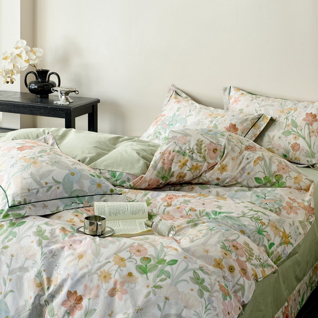 91家纺网 家纺一手货源 找家纺 由丽家纺 2026新款柔棉印花四件套系列 夏日甜心-绿