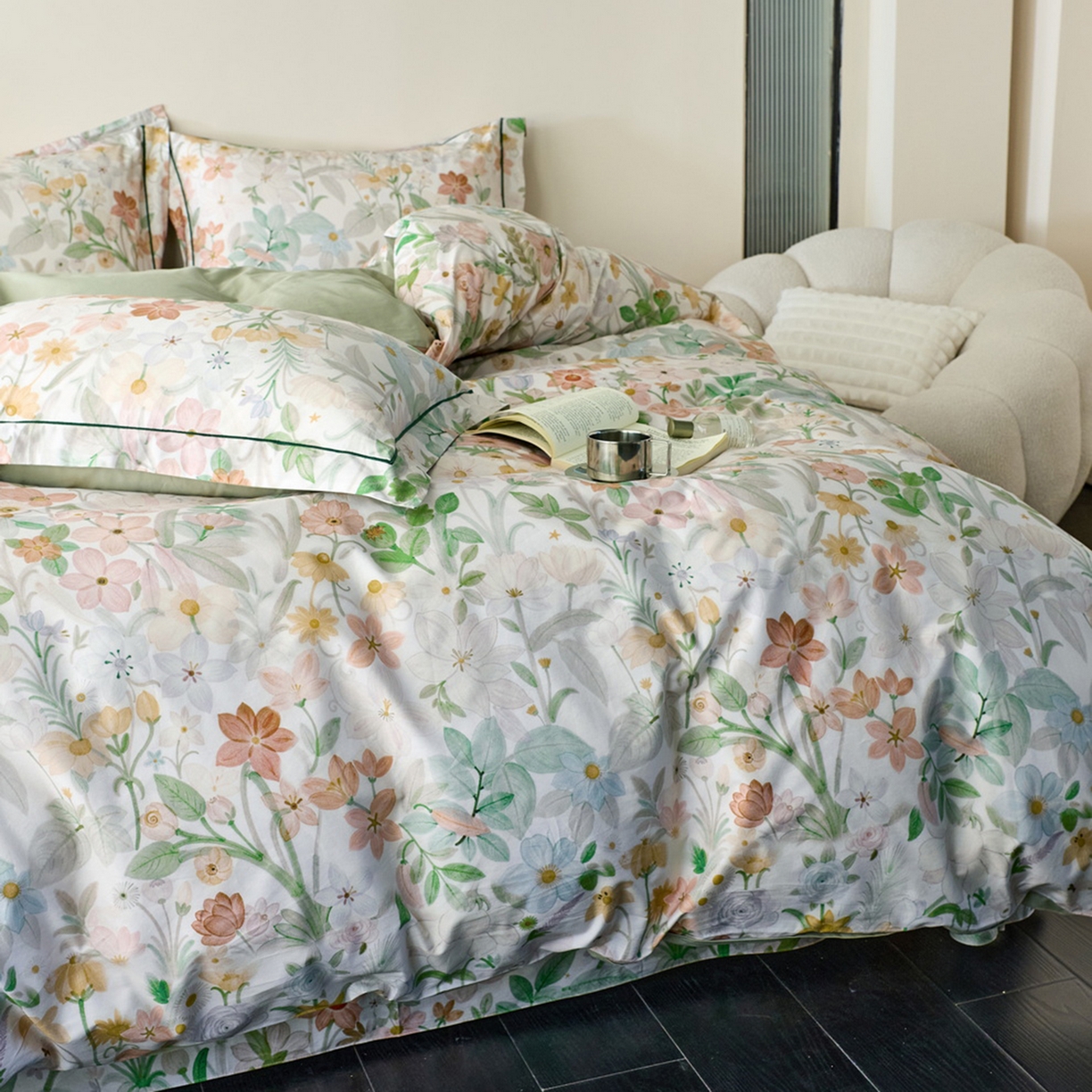 91家纺网 家纺一手货源 找家纺 由丽家纺 2026新款柔棉印花四件套系列 夏日甜心-绿