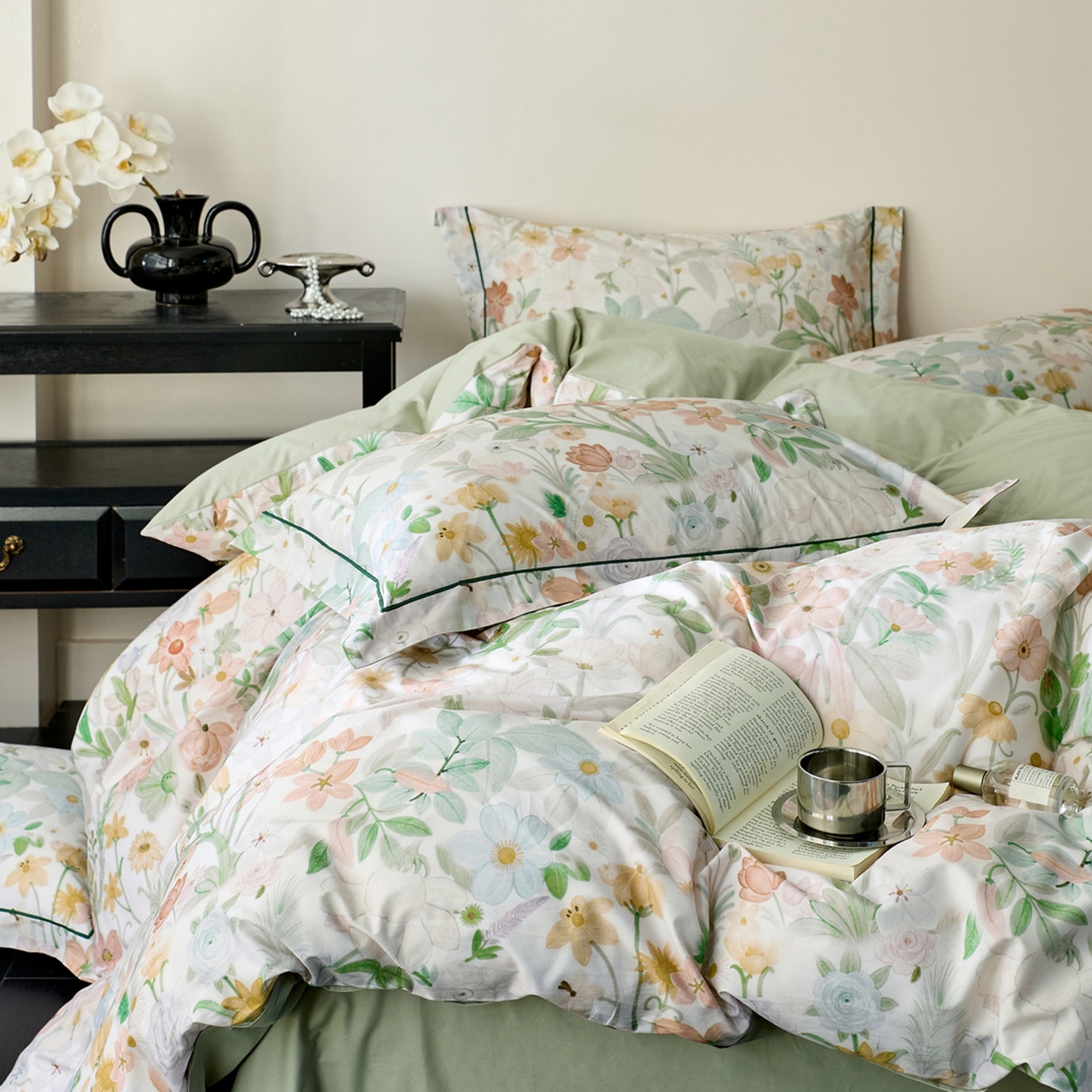 91家纺网 家纺一手货源 找家纺 由丽家纺 2026新款柔棉印花四件套系列 夏日甜心-绿