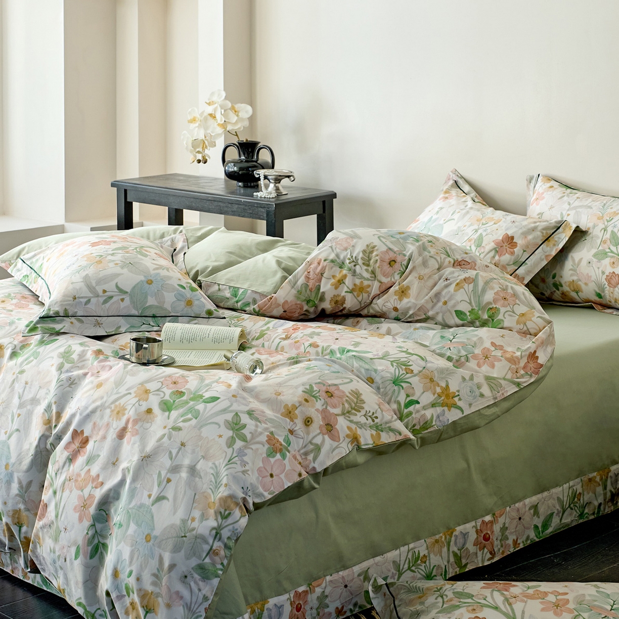 91家纺网 家纺一手货源 找家纺 由丽家纺 2026新款柔棉印花四件套系列 夏日甜心-绿