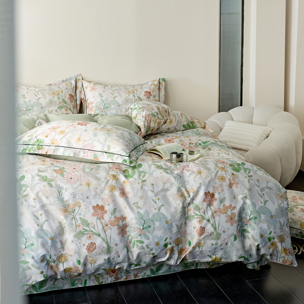 91家纺网 家纺一手货源 找家纺 由丽家纺 2026新款柔棉印花四件套系列 夏日甜心-绿