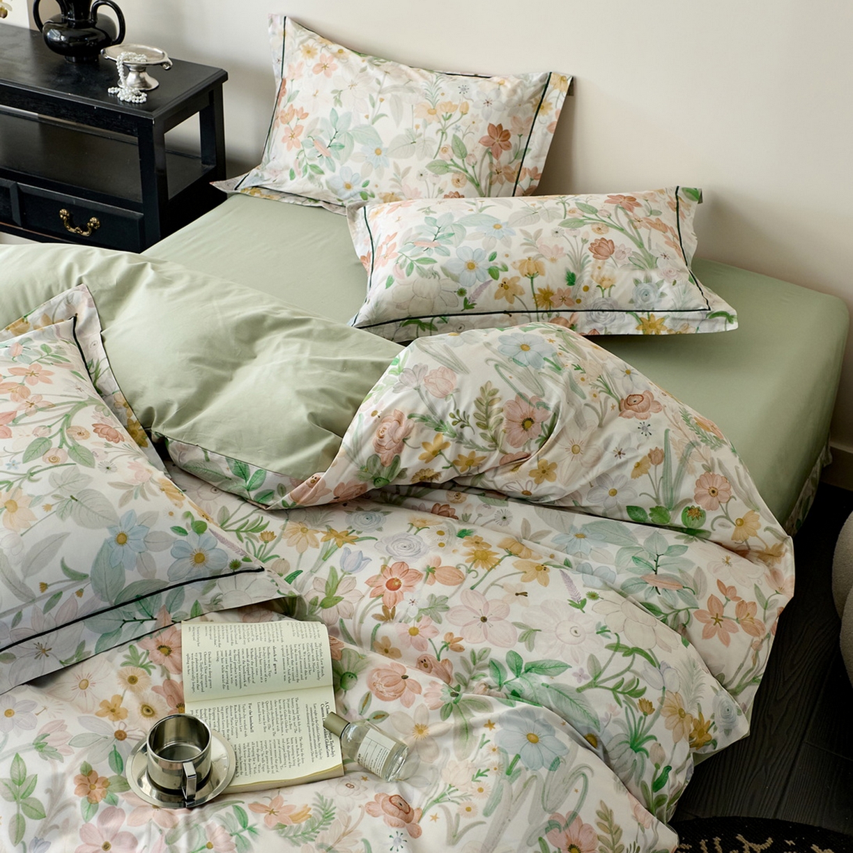 91家纺网 家纺一手货源 找家纺 由丽家纺 2026新款柔棉印花四件套系列 夏日甜心-绿