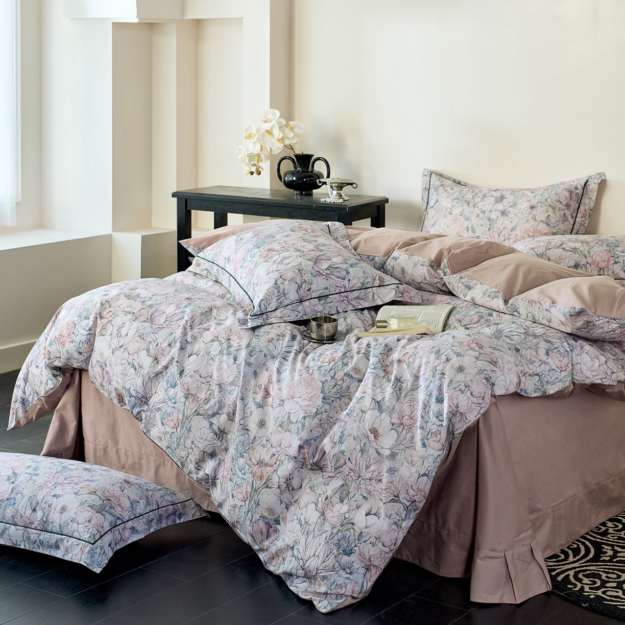 91家纺网 家纺一手货源 找家纺 由丽家纺 2026新款柔棉印花四件套系列 奈莎-绿