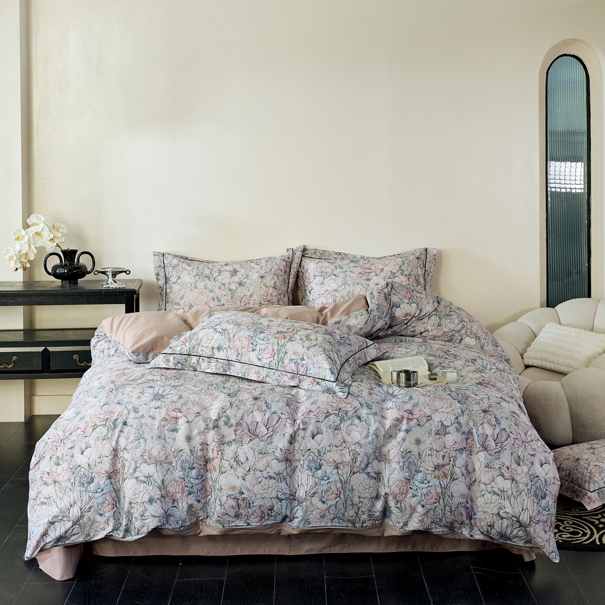 91家纺网 家纺一手货源 找家纺 由丽家纺 2026新款柔棉印花四件套系列 奈莎-绿