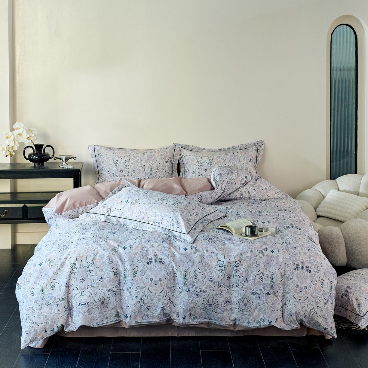 91家纺网 家纺一手货源 找家纺 由丽家纺 2026新款柔棉印花四件套系列 莫妮卡-绿