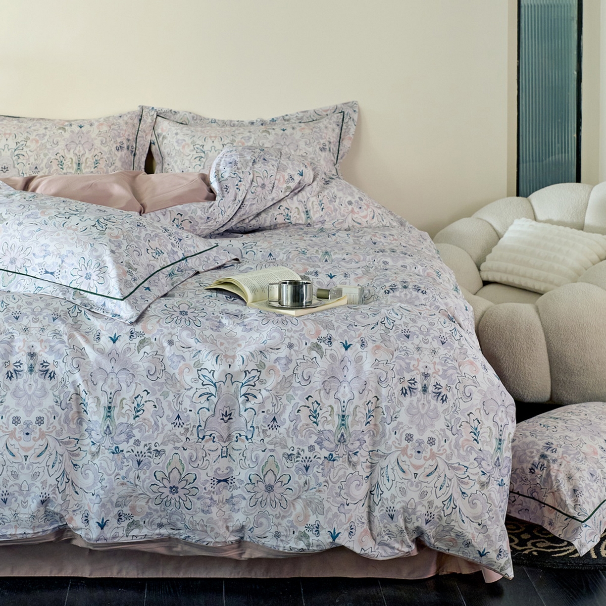 91家纺网 家纺一手货源 找家纺 由丽家纺 2026新款柔棉印花四件套系列 莫妮卡-绿