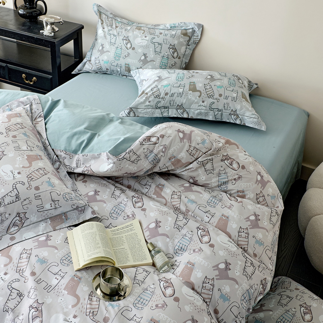 91家纺网 家纺一手货源 找家纺 由丽家纺 2026新款柔棉印花四件套系列 喵小宅