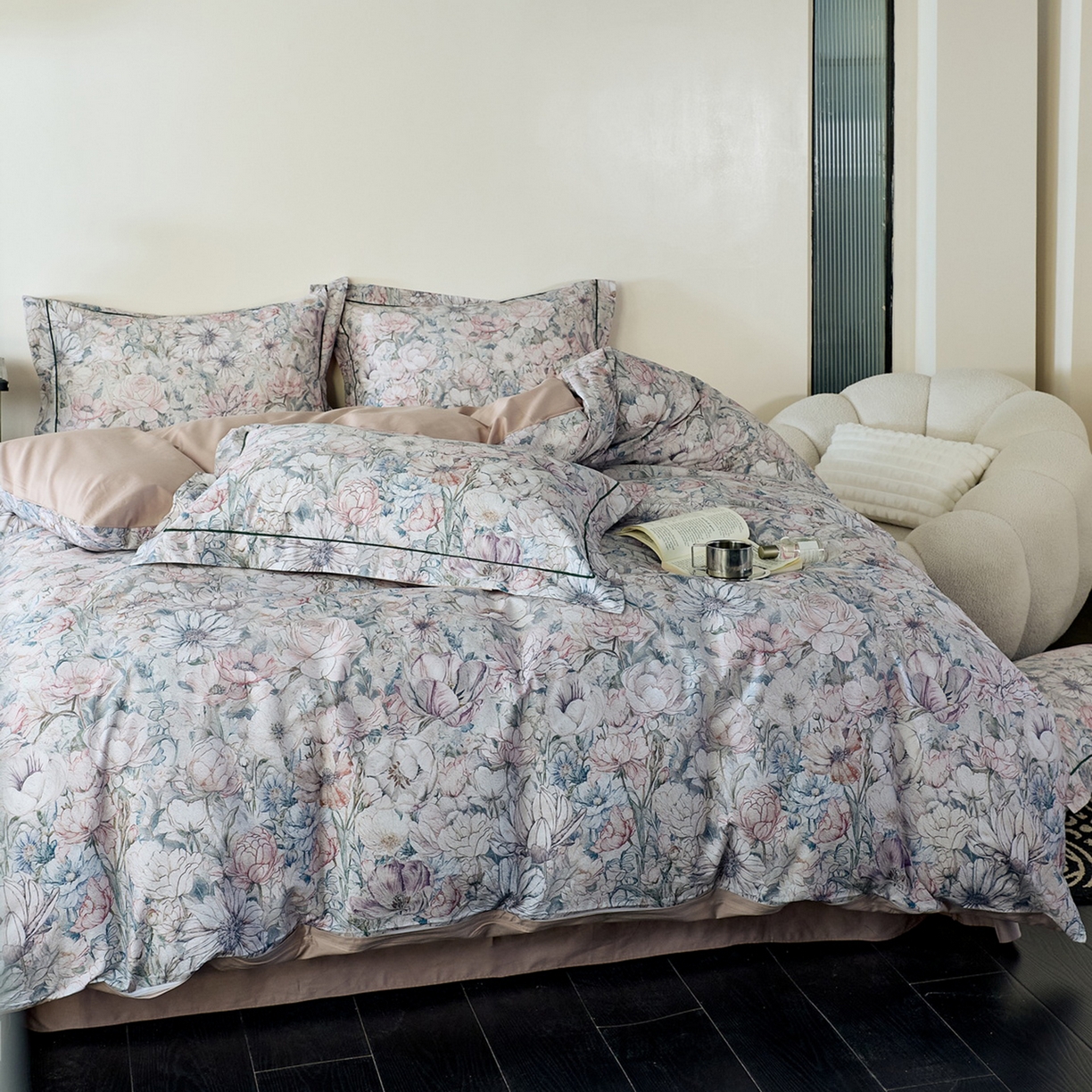 91家纺网 家纺一手货源 找家纺 由丽家纺 2026新款柔棉印花四件套系列 奈莎-绿