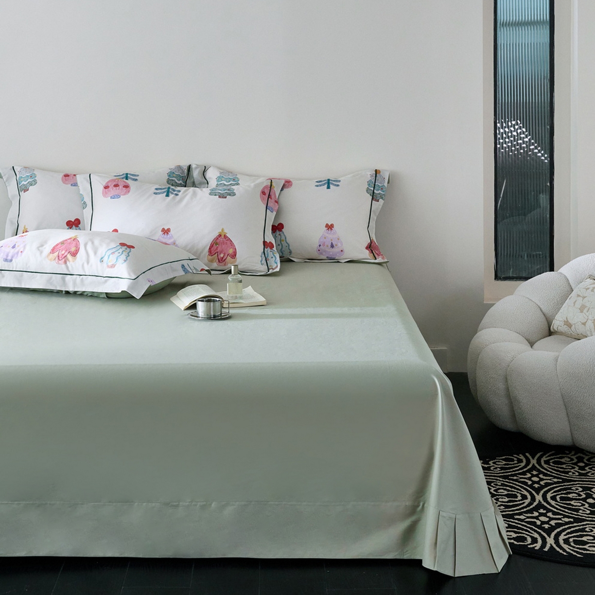 91家纺网 家纺一手货源 找家纺 由丽家纺 2026新款柔棉印花四件套系列 花漾岛-绿