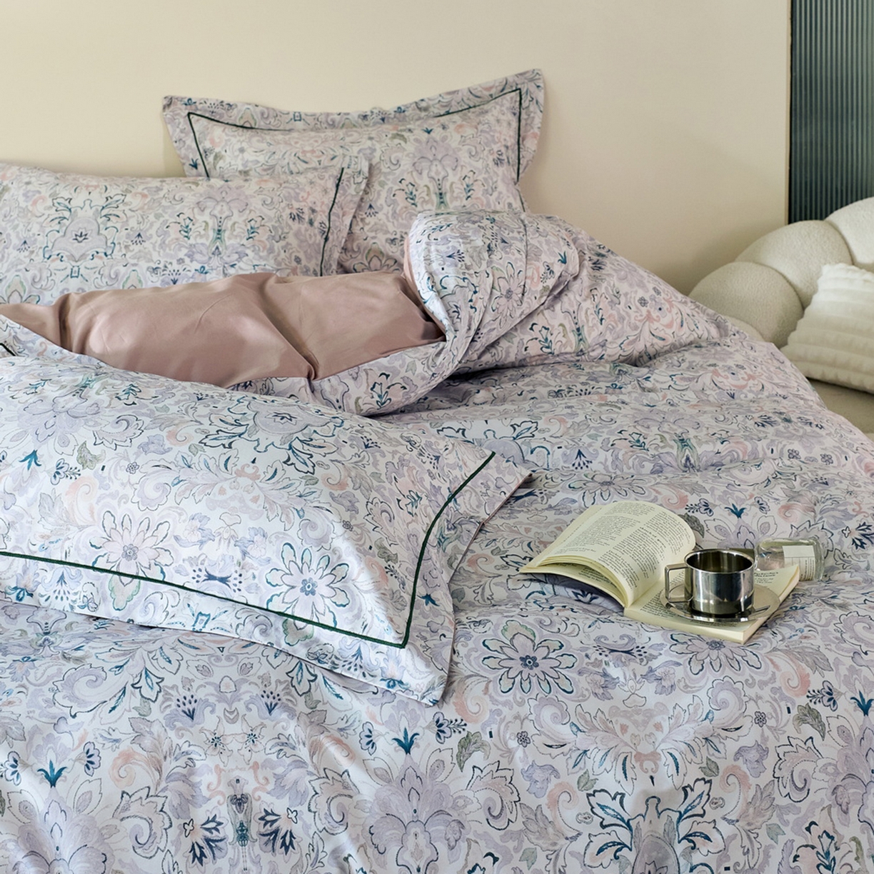 91家纺网 家纺一手货源 找家纺 由丽家纺 2026新款柔棉印花四件套系列 莫妮卡-绿