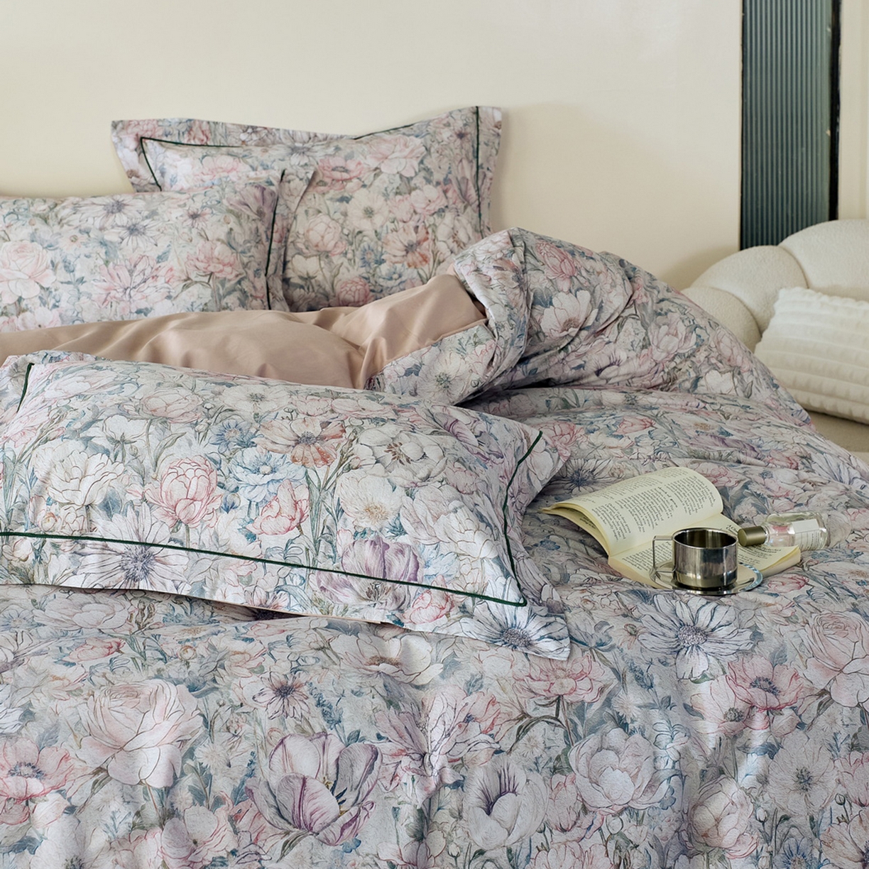 91家纺网 家纺一手货源 找家纺 由丽家纺 2026新款柔棉印花四件套系列 奈莎-绿