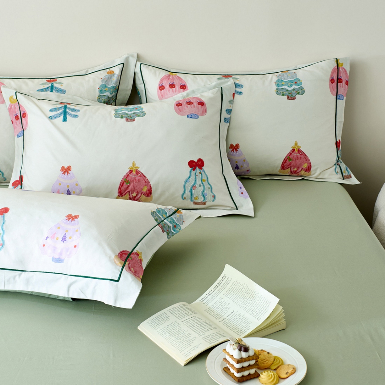 91家纺网 家纺一手货源 找家纺 由丽家纺 2026新款柔棉印花四件套系列 花漾岛-绿