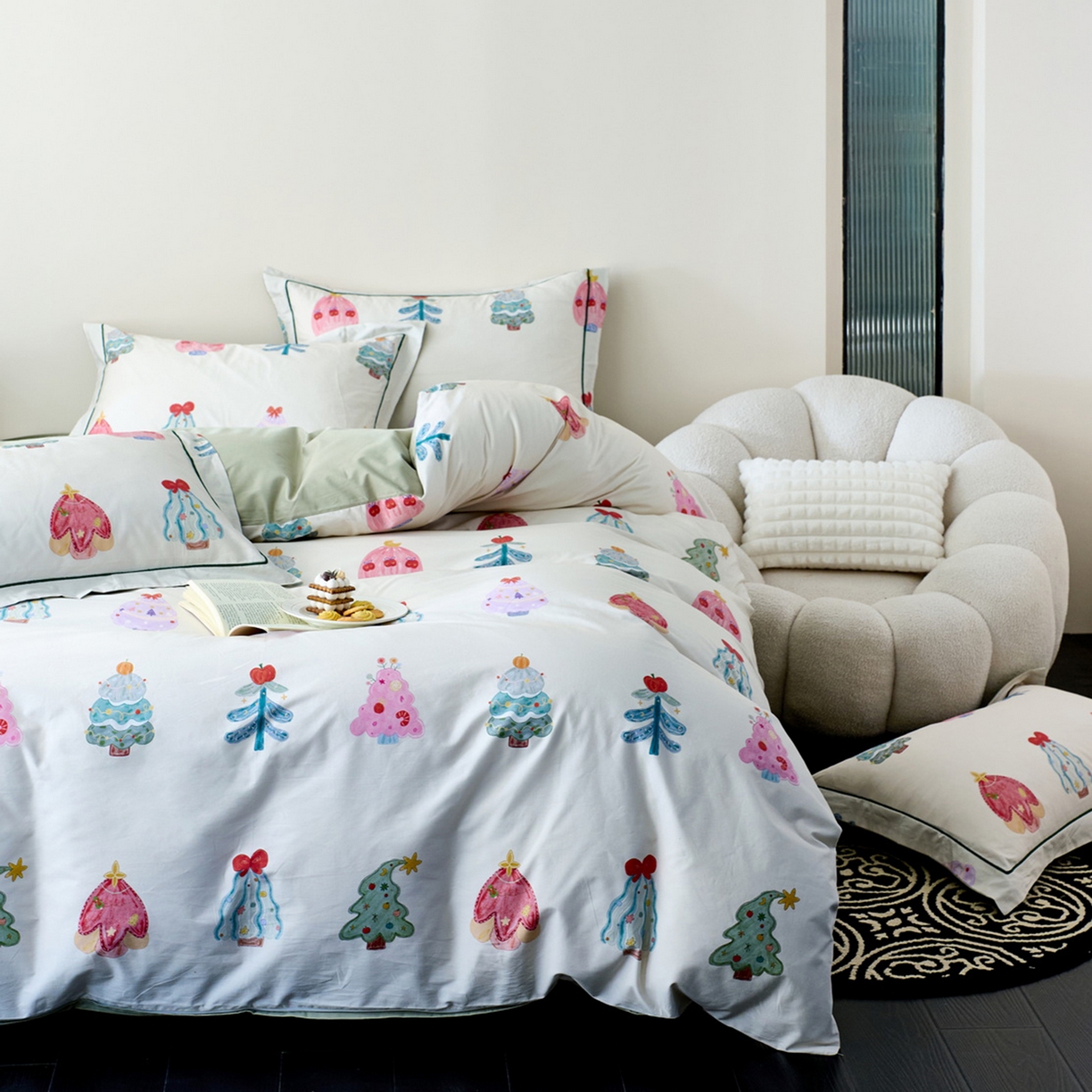 91家纺网 家纺一手货源 找家纺 由丽家纺 2026新款柔棉印花四件套系列 花漾岛-绿