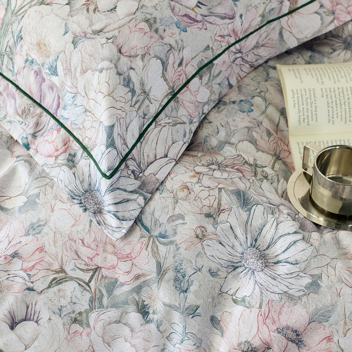 91家纺网 家纺一手货源 找家纺 由丽家纺 2026新款柔棉印花四件套系列 奈莎-绿