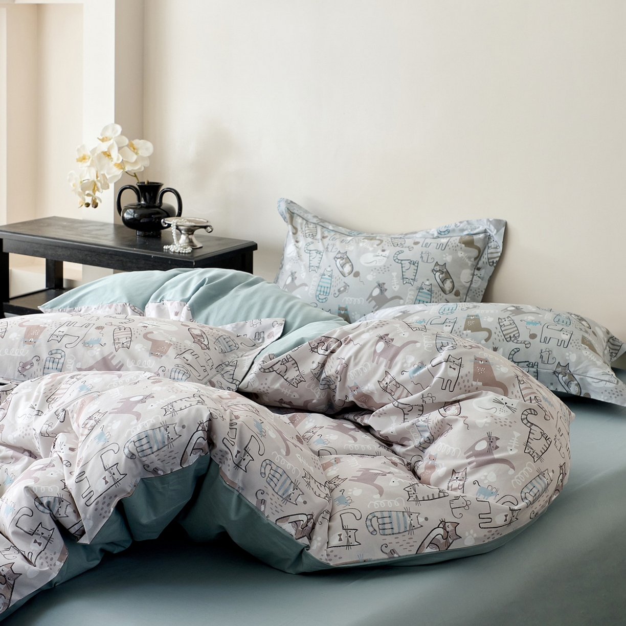 91家纺网 家纺一手货源 找家纺 由丽家纺 2026新款柔棉印花四件套系列 喵小宅