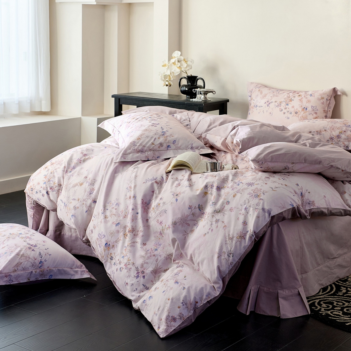 91家纺网 家纺一手货源 找家纺 由丽家纺 2026新款柔棉印花四件套系列 花梦-粉