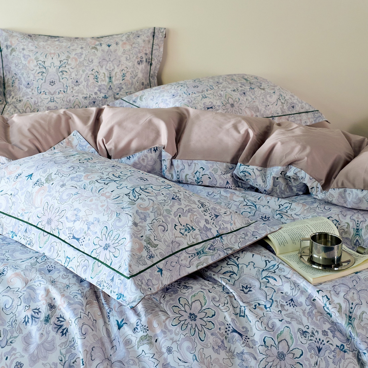 91家纺网 家纺一手货源 找家纺 由丽家纺 2026新款柔棉印花四件套系列 莫妮卡-绿