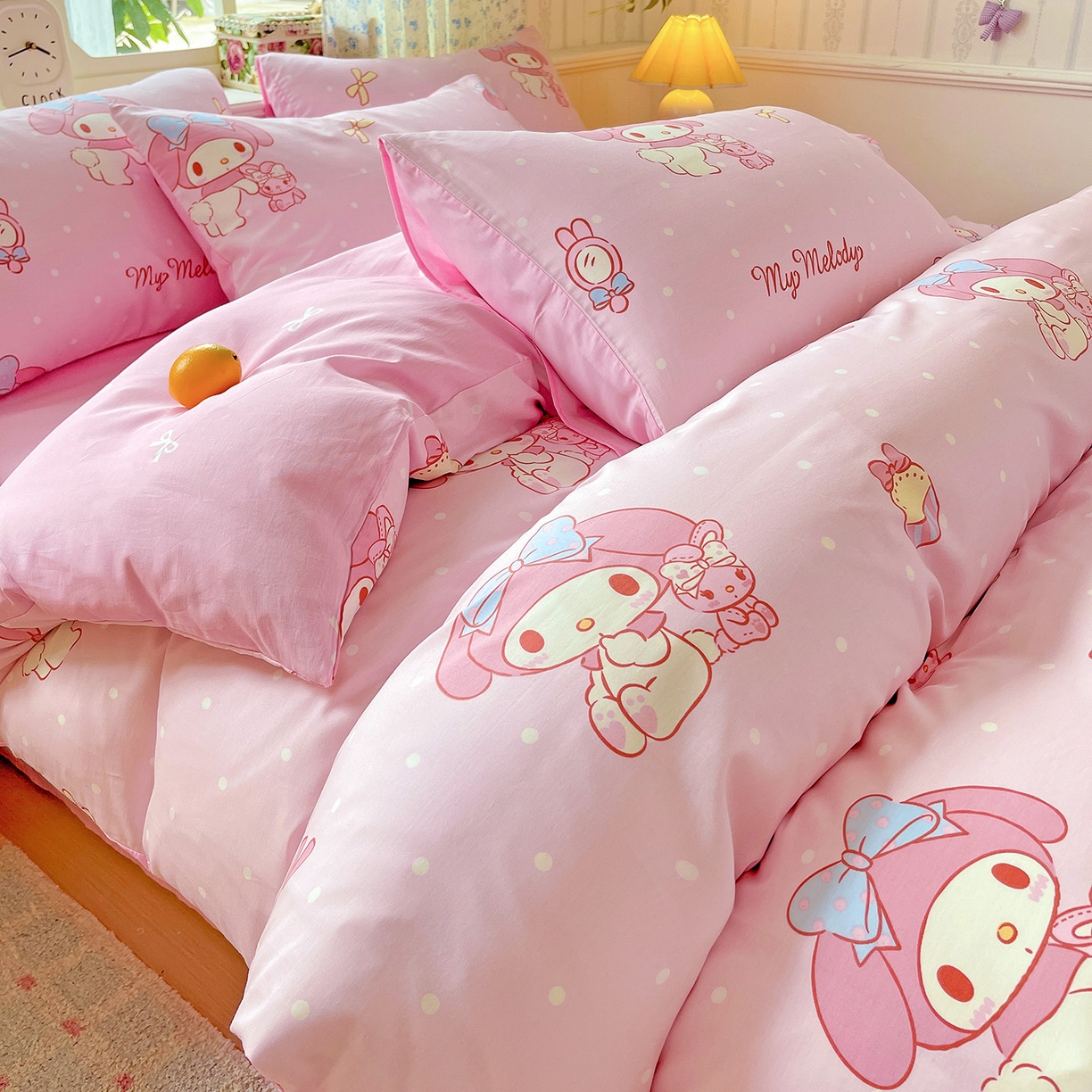 91家纺网 家纺一手货源 找家纺 朵希曼 2026新款正版授权全棉纯棉三丽鸥系列四件套 蝴蝶结美乐蒂