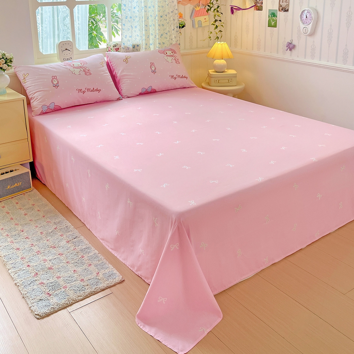 91家纺网 家纺一手货源 找家纺 朵希曼 2026新款正版授权全棉纯棉三丽鸥系列四件套 蝴蝶结美乐蒂