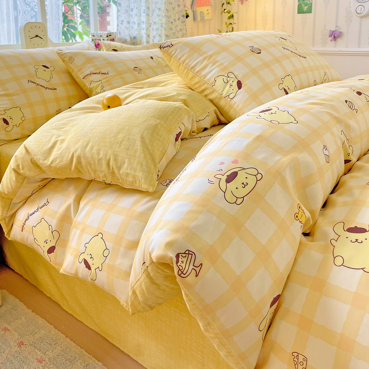 91家纺网 家纺一手货源 找家纺 朵希曼 2026新款正版授权全棉纯棉三丽鸥系列四件套 焦糖布丁狗