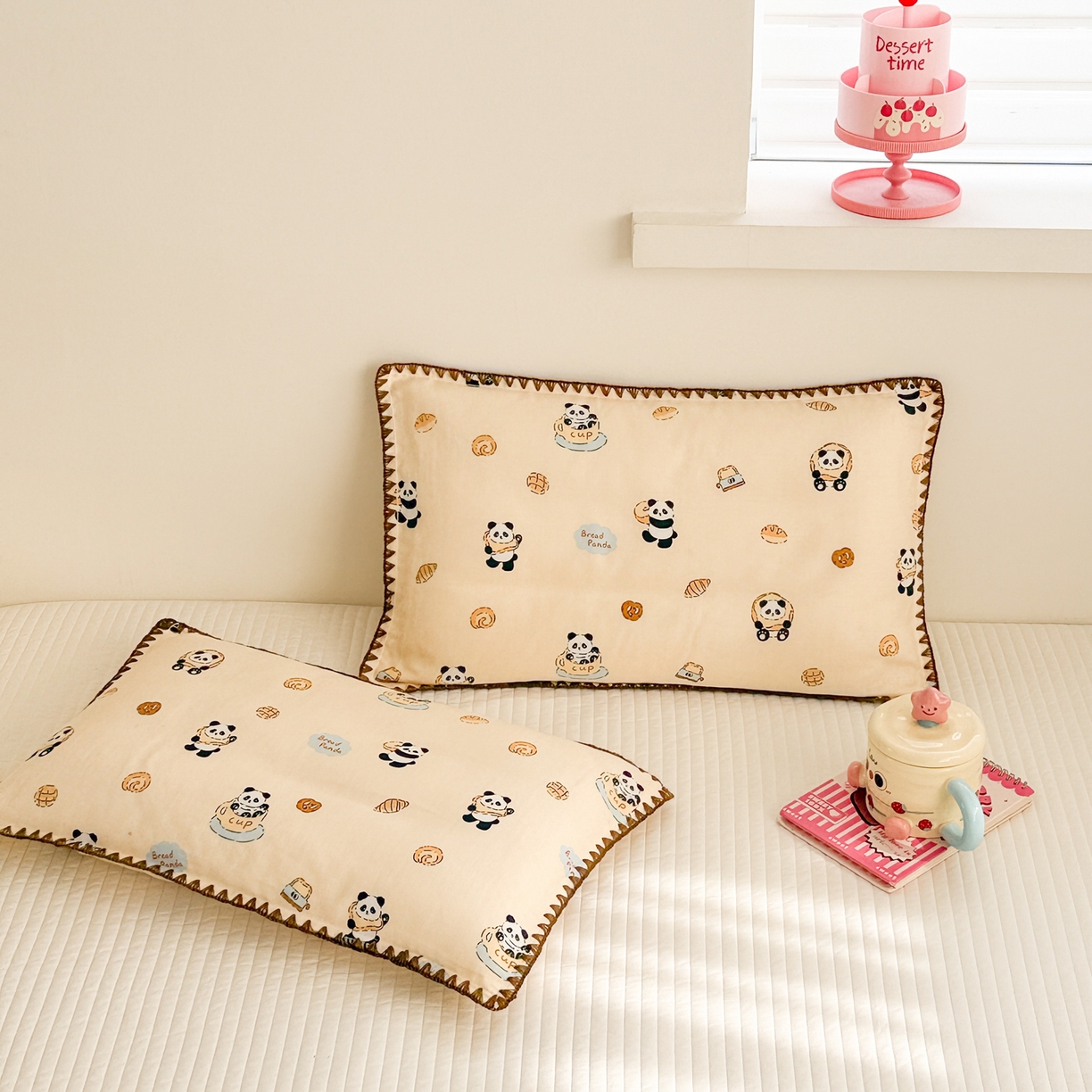 91家纺网 家纺一手货源 找家纺 呗旺鹿 2026新款A类全棉纯棉双层纱儿童枕头套纯棉枕芯内胆套 茶杯熊