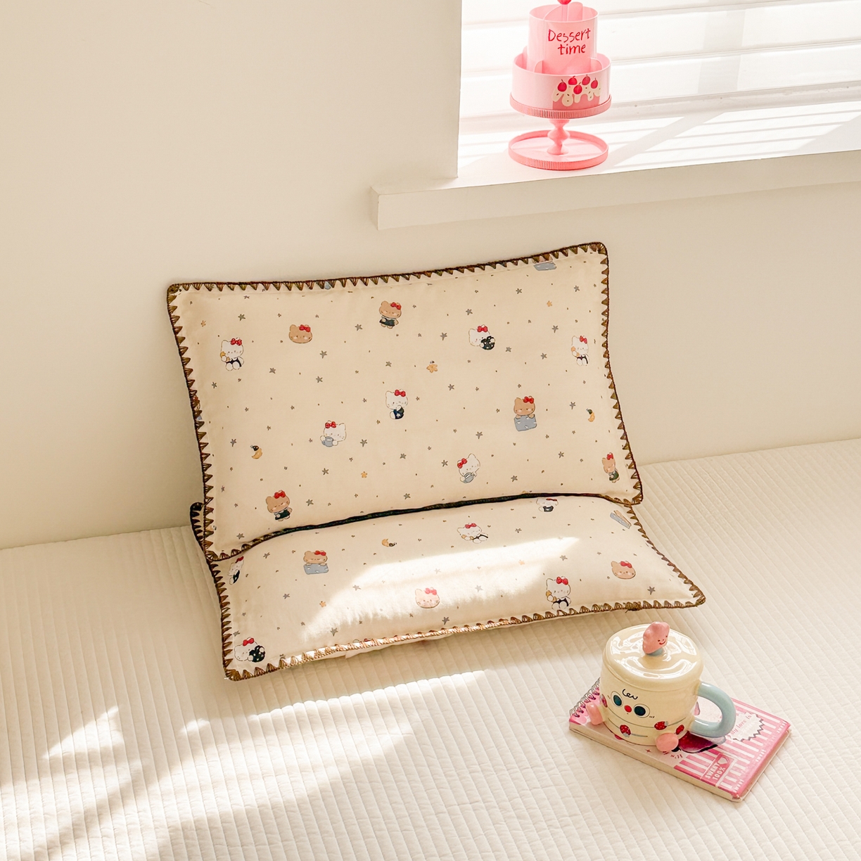 91家纺网 家纺一手货源 找家纺 呗旺鹿 2026新款A类全棉纯棉双层纱儿童枕头套纯棉枕芯内胆套 咖啡猫