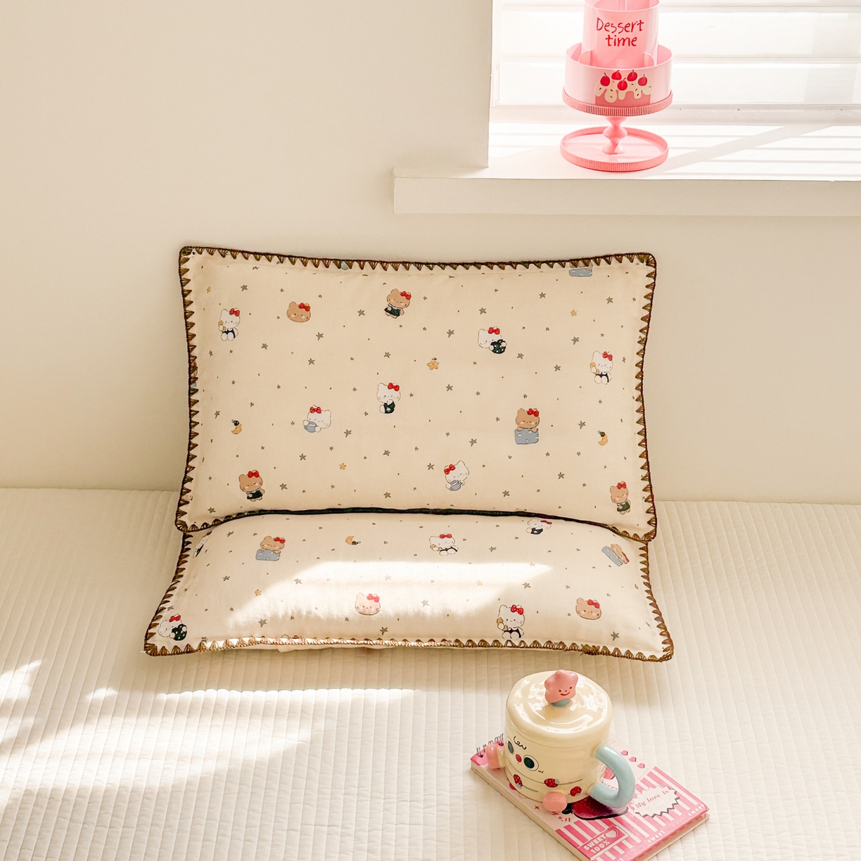 91家纺网 家纺一手货源 找家纺 呗旺鹿 2026新款A类全棉纯棉双层纱儿童枕头套纯棉枕芯内胆套 咖啡猫