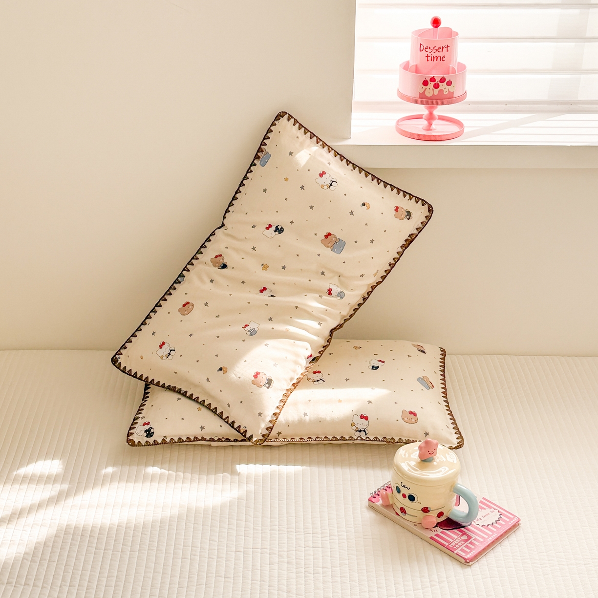 91家纺网 家纺一手货源 找家纺 呗旺鹿 2026新款A类全棉纯棉双层纱儿童枕头套纯棉枕芯内胆套 咖啡猫