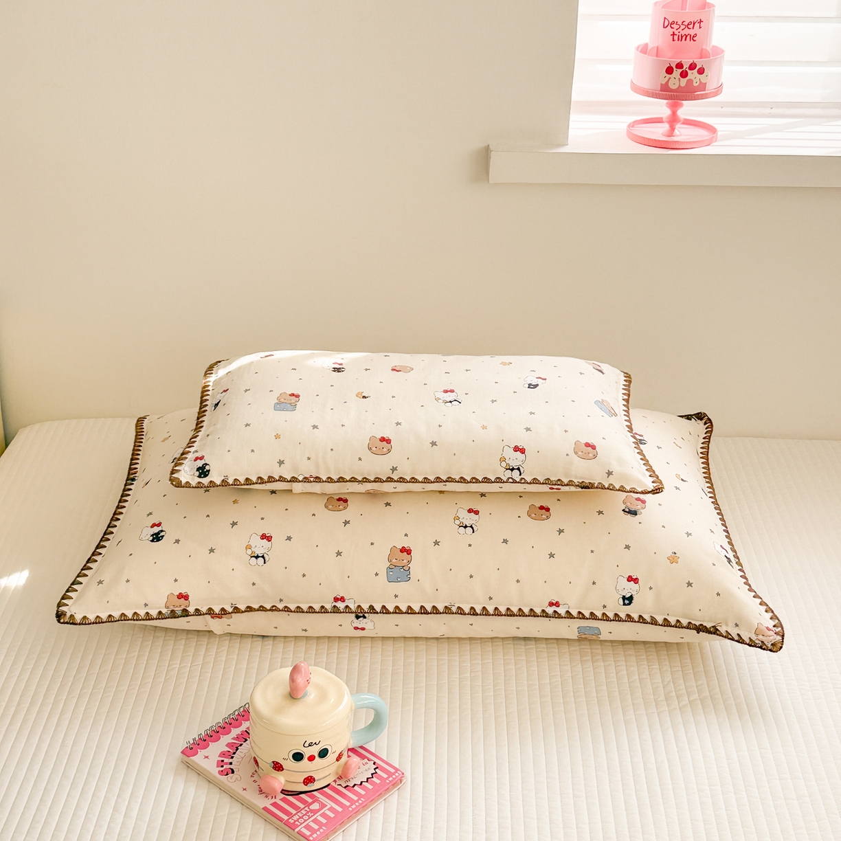 91家纺网 家纺一手货源 找家纺 呗旺鹿 2026新款A类全棉纯棉双层纱儿童枕头套纯棉枕芯内胆套 咖啡猫