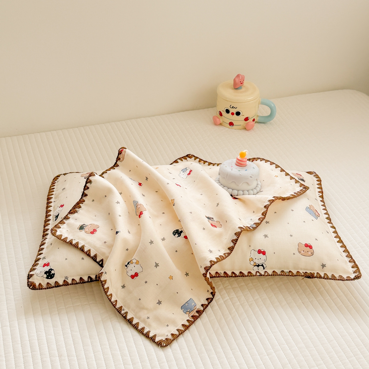 91家纺网 家纺一手货源 找家纺 呗旺鹿 2026新款A类全棉纯棉双层纱儿童枕头套纯棉枕芯内胆套 咖啡猫