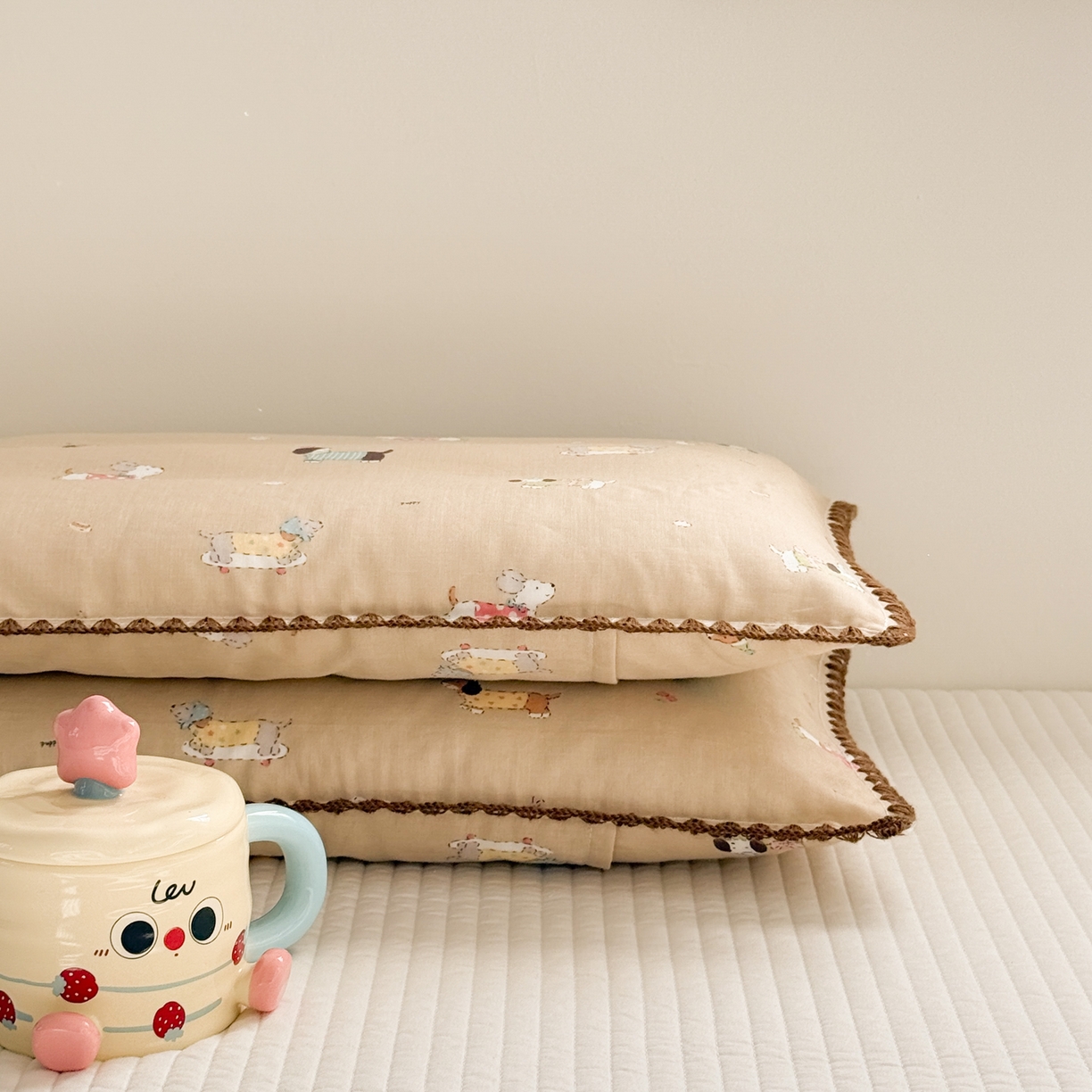 91家纺网 家纺一手货源 找家纺 呗旺鹿 2026新款A类全棉纯棉双层纱儿童枕头套纯棉枕芯内胆套 汪汪乐园