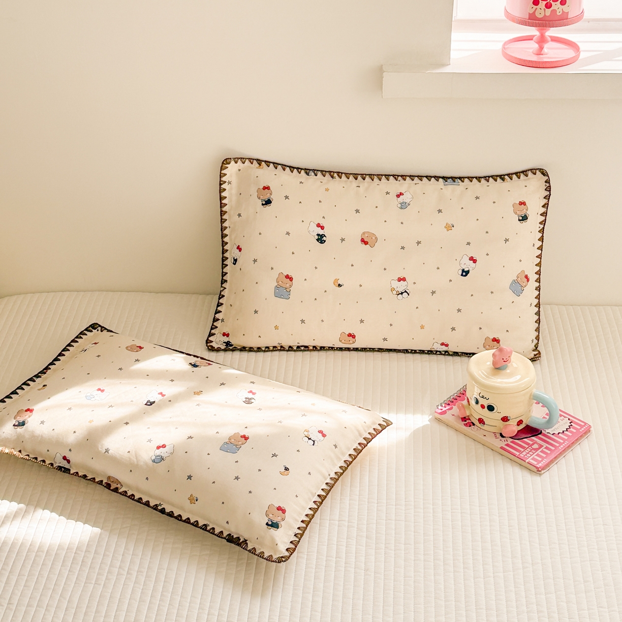 91家纺网 家纺一手货源 找家纺 呗旺鹿 2026新款A类全棉纯棉双层纱儿童枕头套纯棉枕芯内胆套 咖啡猫