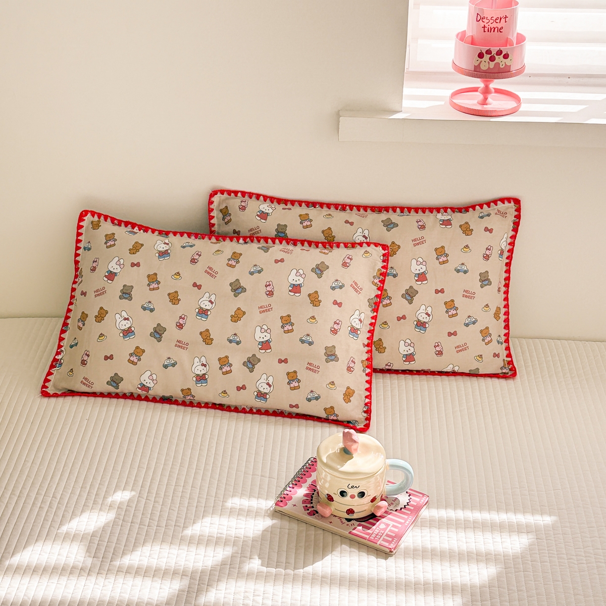 91家纺网 家纺一手货源 找家纺 呗旺鹿 2026新款A类全棉纯棉双层纱儿童枕头套纯棉枕芯内胆套 甜熊兔