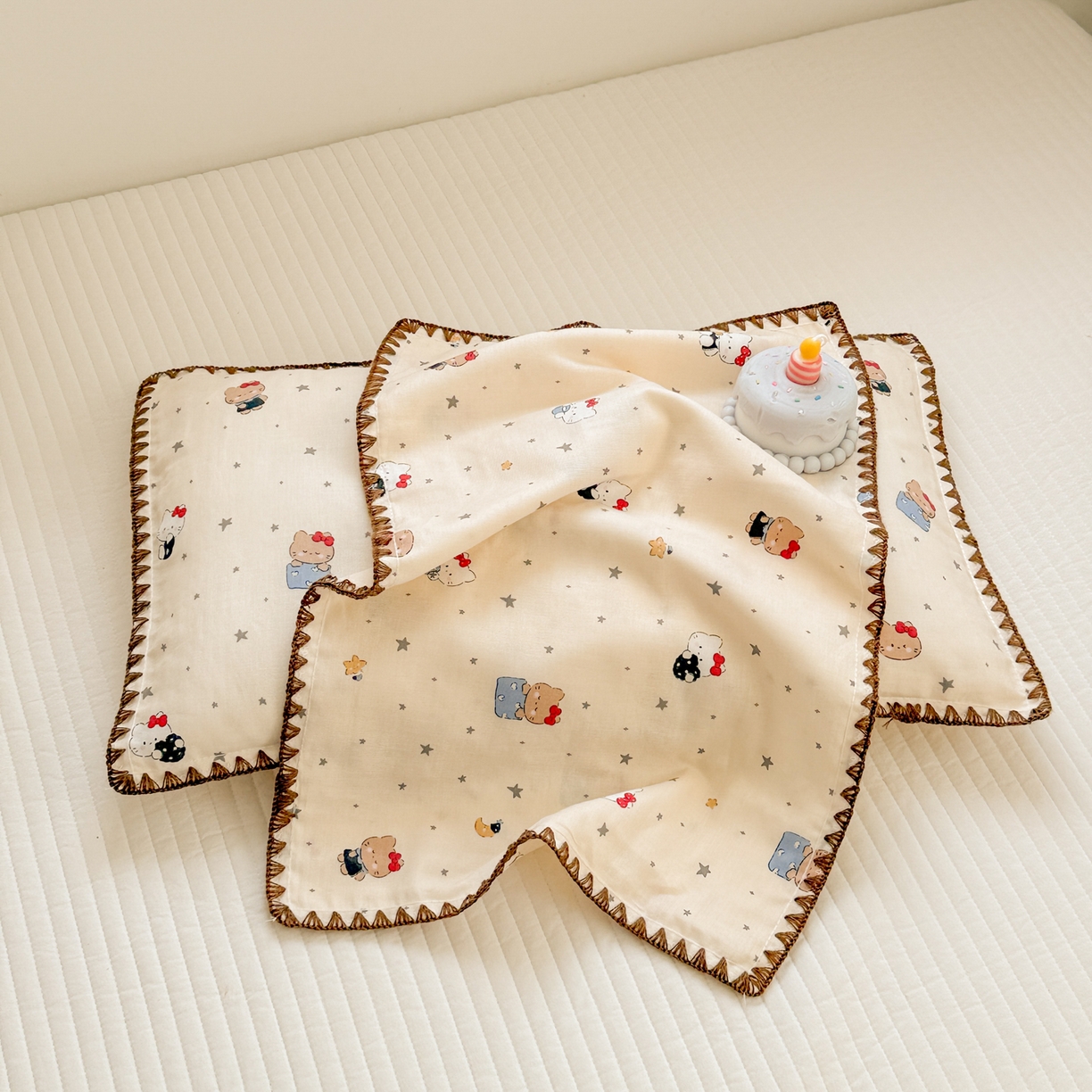 91家纺网 家纺一手货源 找家纺 呗旺鹿 2026新款A类全棉纯棉双层纱儿童枕头套纯棉枕芯内胆套 咖啡猫