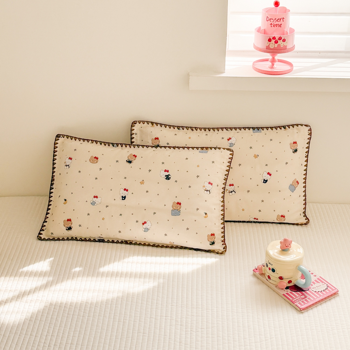 91家纺网 家纺一手货源 找家纺 呗旺鹿 2026新款A类全棉纯棉双层纱儿童枕头套纯棉枕芯内胆套 咖啡猫