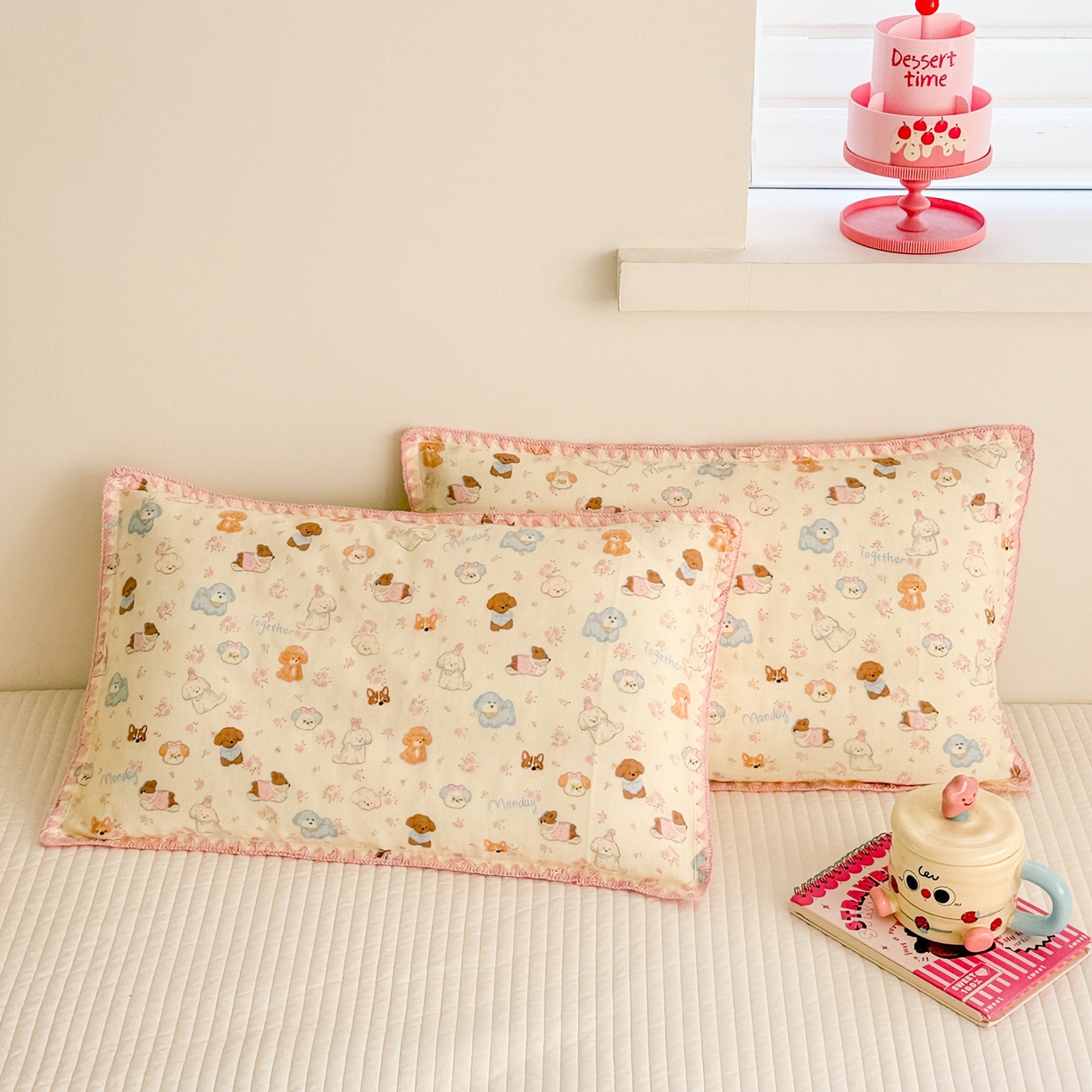 91家纺网 家纺一手货源 找家纺 呗旺鹿 2026新款A类全棉纯棉双层纱儿童枕头套纯棉枕芯内胆套 泡芙狗