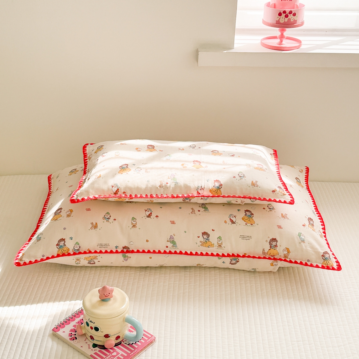 91家纺网 家纺一手货源 找家纺 呗旺鹿 2026新款A类全棉纯棉双层纱儿童枕头套纯棉枕芯内胆套 雪公主