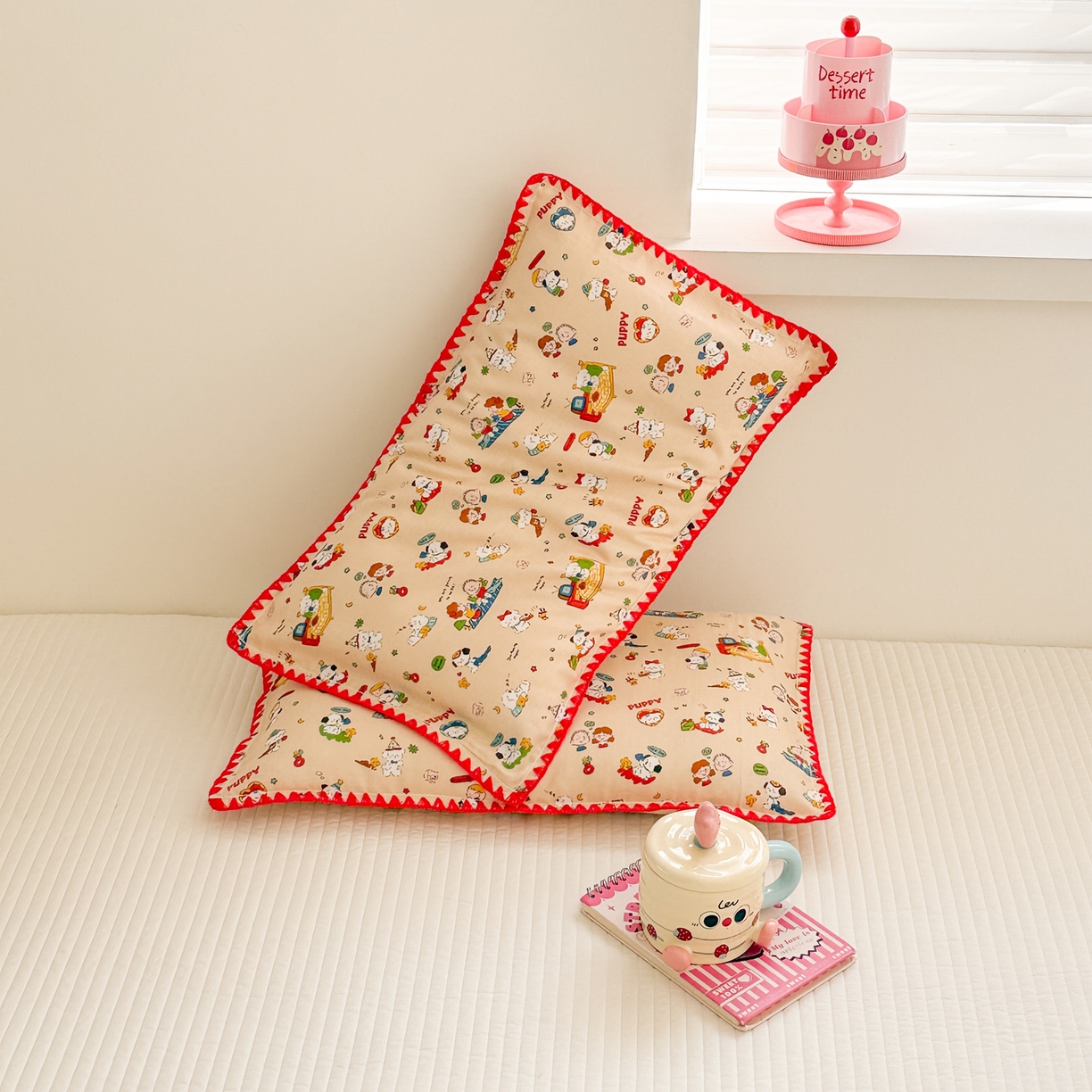 91家纺网 家纺一手货源 找家纺 呗旺鹿 2026新款A类全棉纯棉双层纱儿童枕头套纯棉枕芯内胆套 查理派对