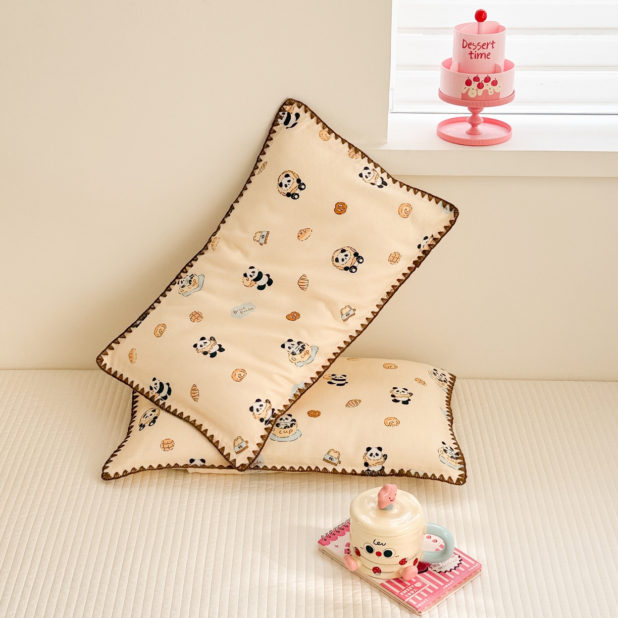 91家纺网 家纺一手货源 找家纺 呗旺鹿 2026新款A类全棉纯棉双层纱儿童枕头套纯棉枕芯内胆套 茶杯熊