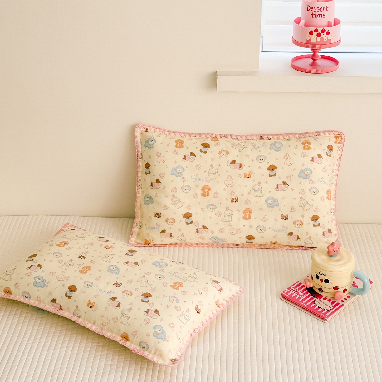 91家纺网 家纺一手货源 找家纺 呗旺鹿 2026新款A类全棉纯棉双层纱儿童枕头套纯棉枕芯内胆套 泡芙狗