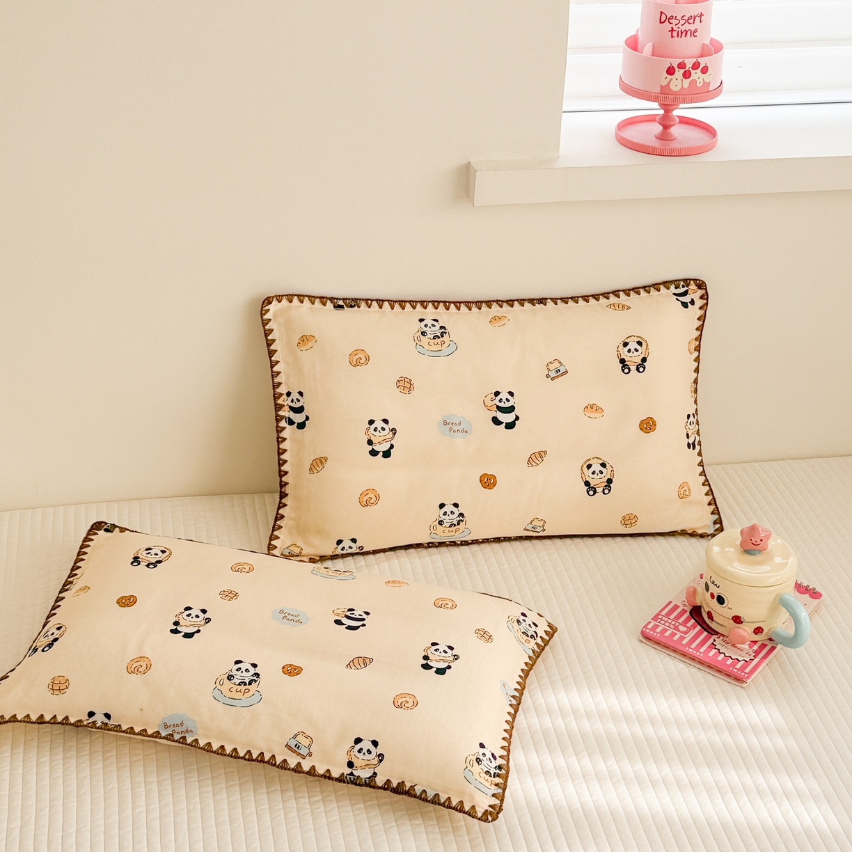 91家纺网 家纺一手货源 找家纺 呗旺鹿 2026新款A类全棉纯棉双层纱儿童枕头套纯棉枕芯内胆套 茶杯熊