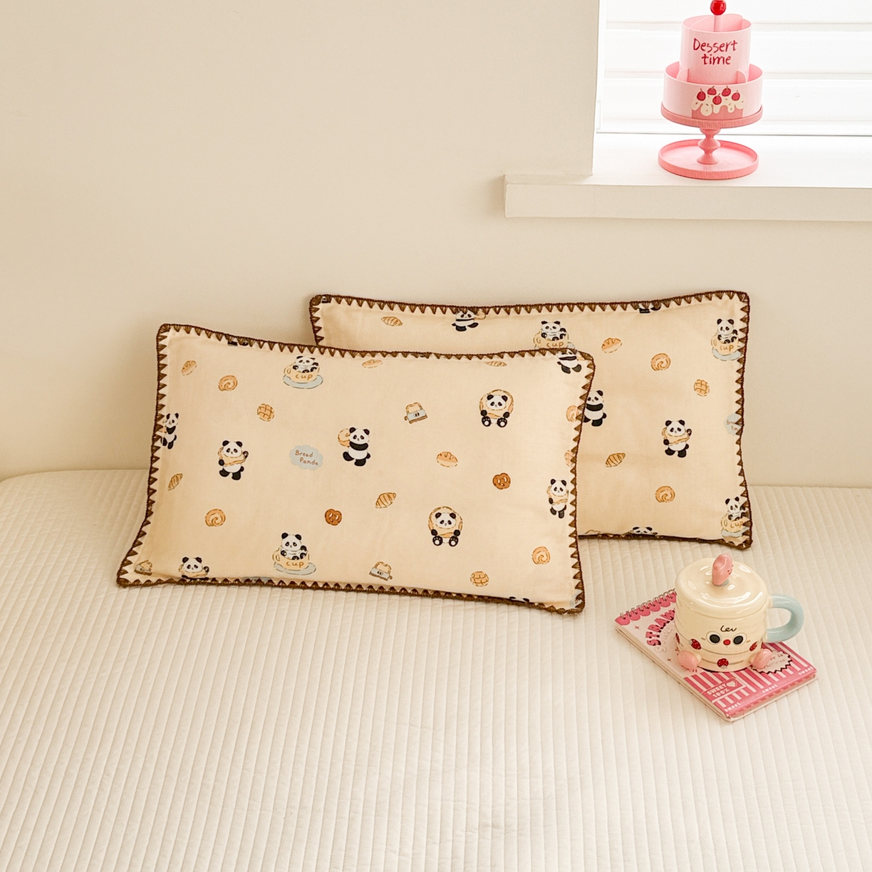 91家纺网 家纺一手货源 找家纺 呗旺鹿 2026新款A类全棉纯棉双层纱儿童枕头套纯棉枕芯内胆套 茶杯熊