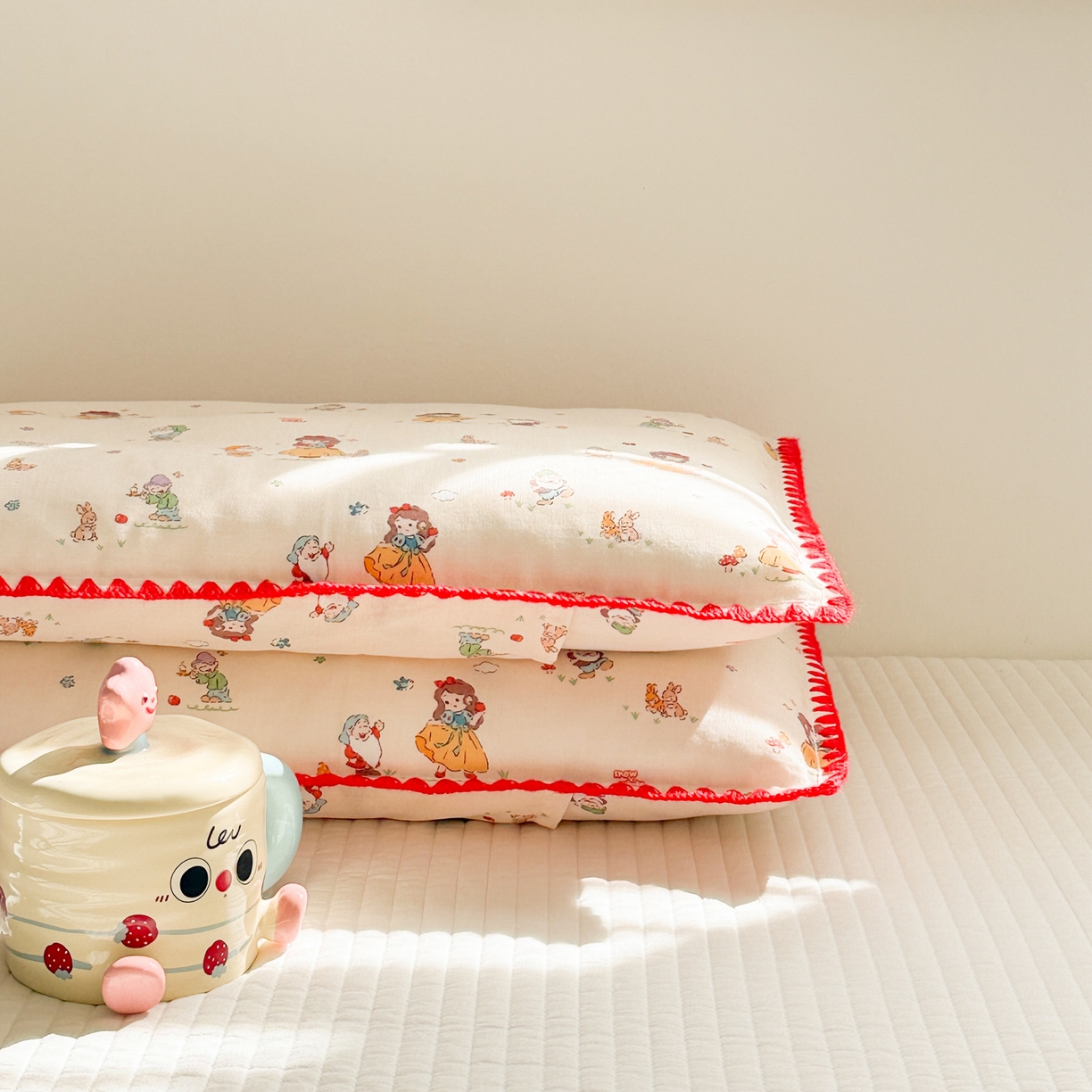 91家纺网 家纺一手货源 找家纺 呗旺鹿 2026新款A类全棉纯棉双层纱儿童枕头套纯棉枕芯内胆套 雪公主