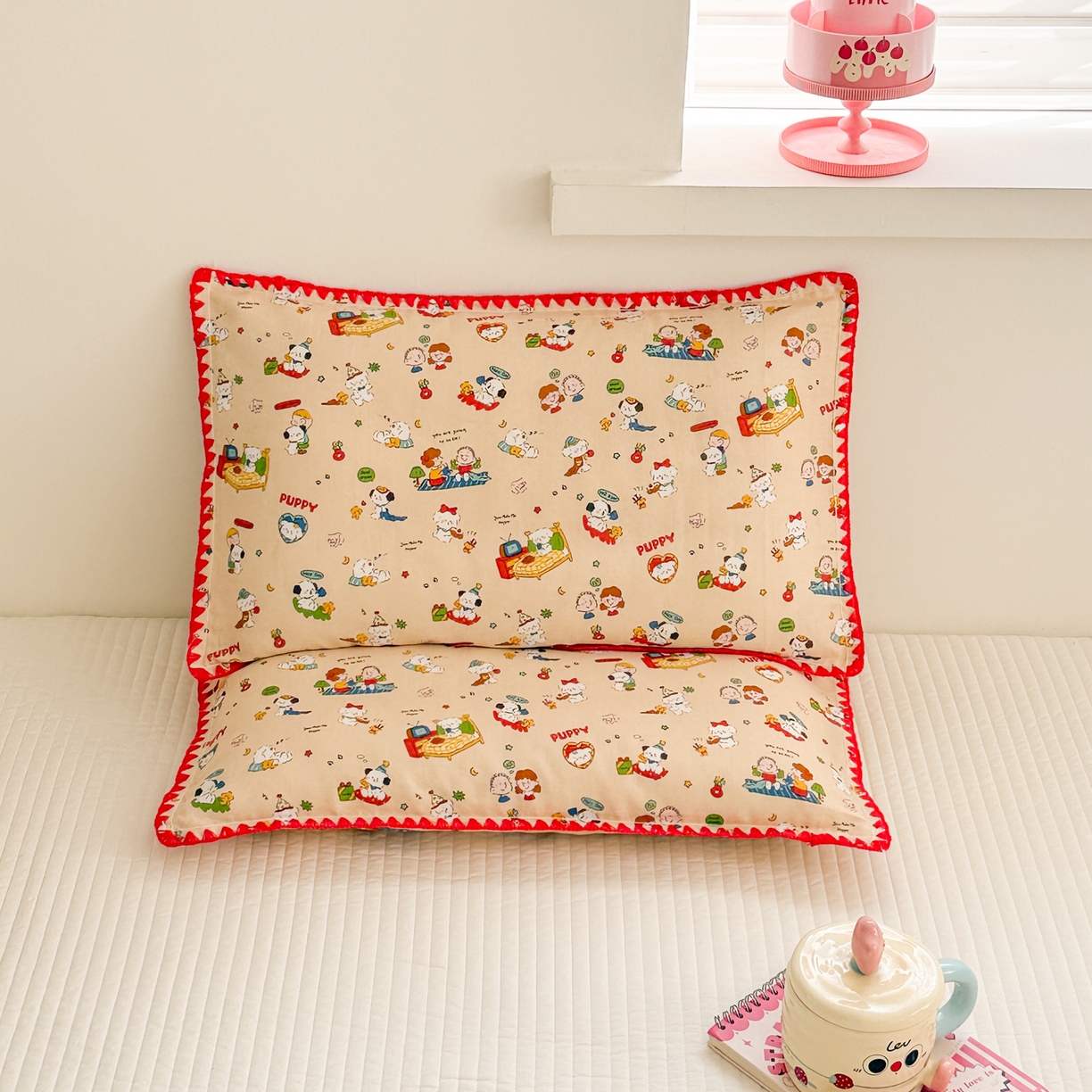 91家纺网 家纺一手货源 找家纺 呗旺鹿 2026新款A类全棉纯棉双层纱儿童枕头套纯棉枕芯内胆套 查理派对