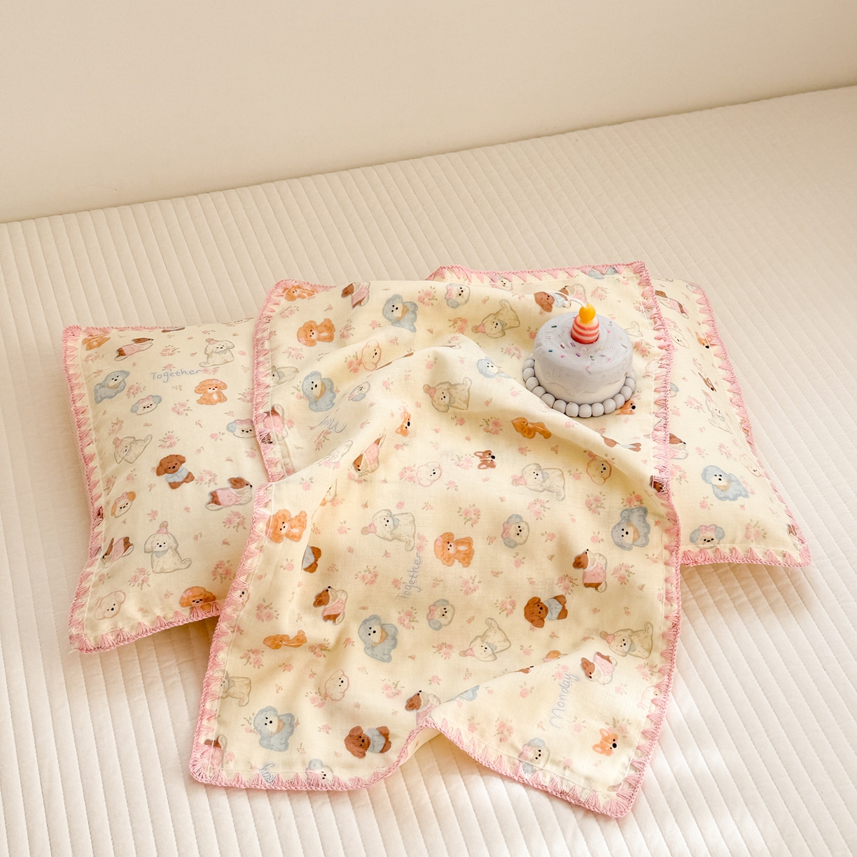 91家纺网 家纺一手货源 找家纺 呗旺鹿 2026新款A类全棉纯棉双层纱儿童枕头套纯棉枕芯内胆套 泡芙狗