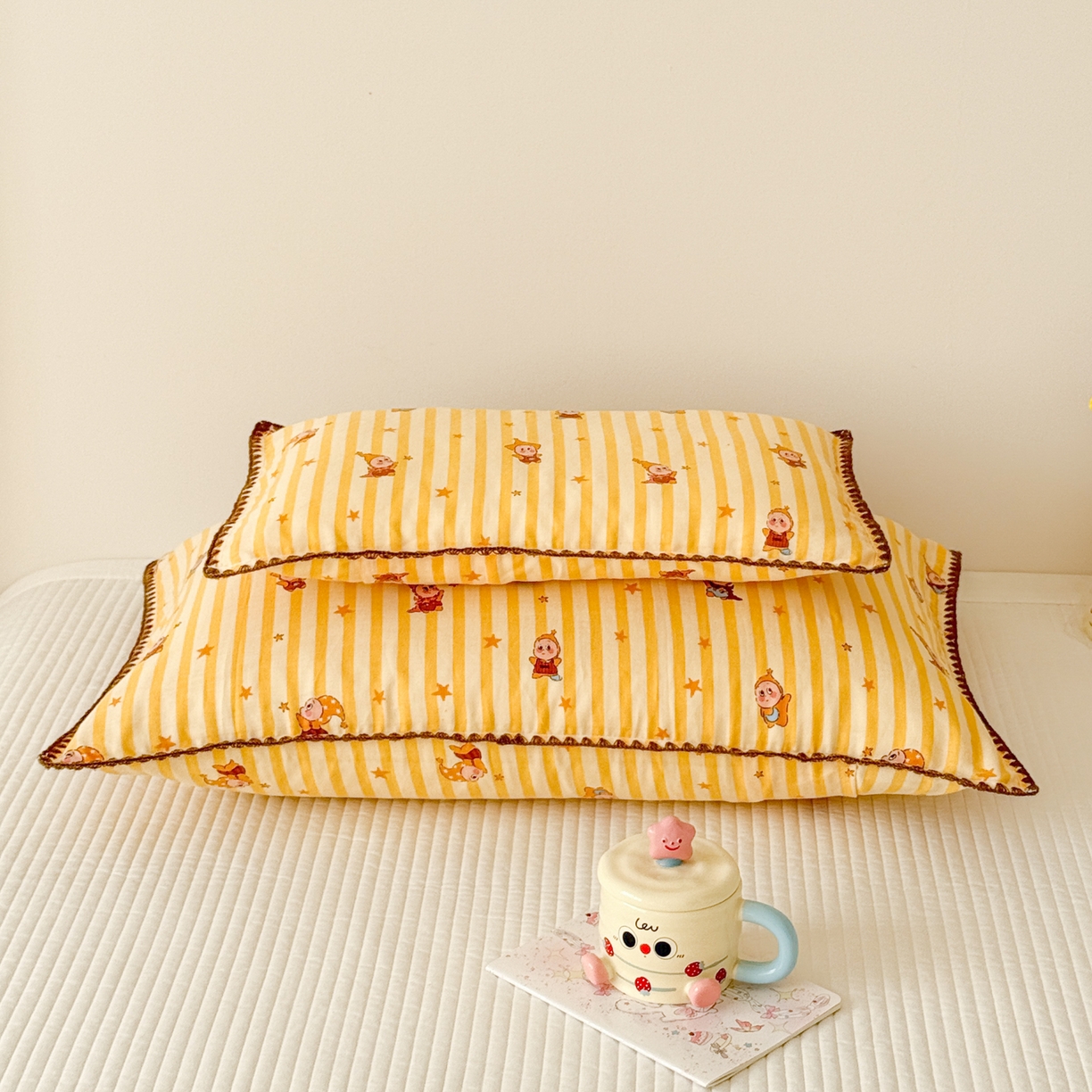 91家纺网 家纺一手货源 找家纺 呗旺鹿 2026新款A类全棉纯棉双层纱儿童枕头套纯棉枕芯内胆套 萌星