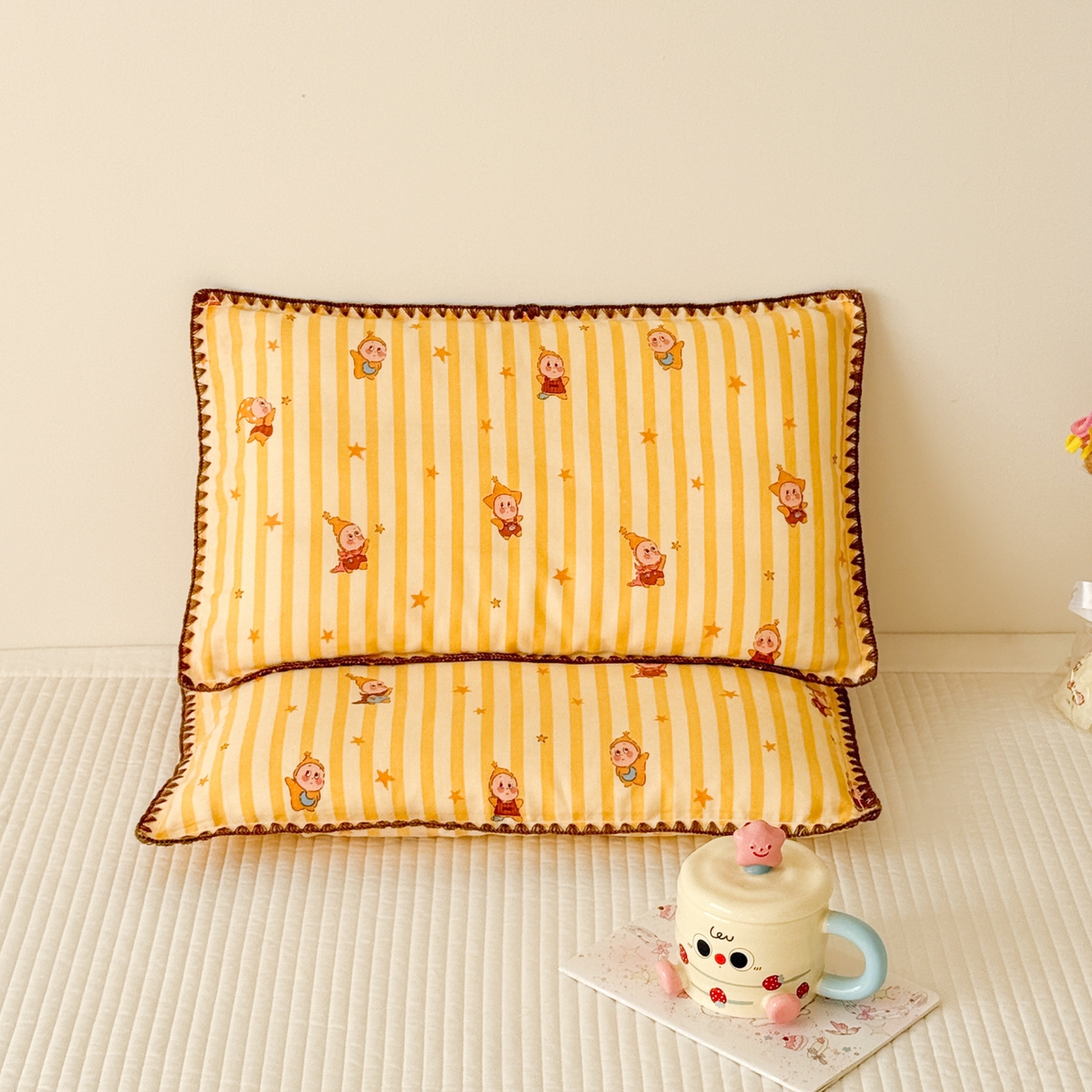 91家纺网 家纺一手货源 找家纺 呗旺鹿 2026新款A类全棉纯棉双层纱儿童枕头套纯棉枕芯内胆套 萌星