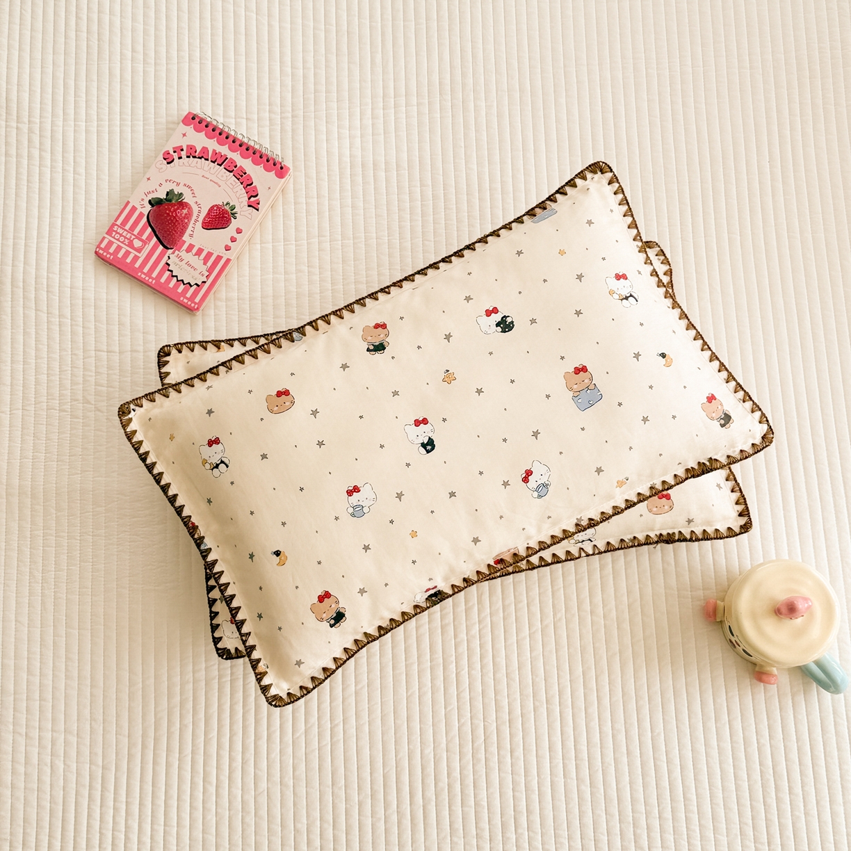 91家纺网 家纺一手货源 找家纺 呗旺鹿 2026新款A类全棉纯棉双层纱儿童枕头套纯棉枕芯内胆套 咖啡猫